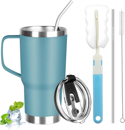 20 oz Tumbler with Handle, Stainless Steel Insulated Tumbler with Lid and Straw, Double Wall Vacuum Coffee Mug Tumbler, Insulated Coffee Thermal Cup for Cold and Hot (Yellow, 20 Ounces)