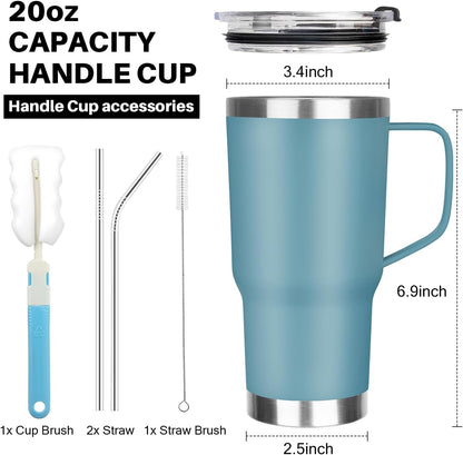 20 oz Tumbler with Handle, Stainless Steel Insulated Tumbler with Lid and Straw, Double Wall Vacuum Coffee Mug Tumbler, Insulated Coffee Thermal Cup for Cold and Hot (Yellow, 20 Ounces)