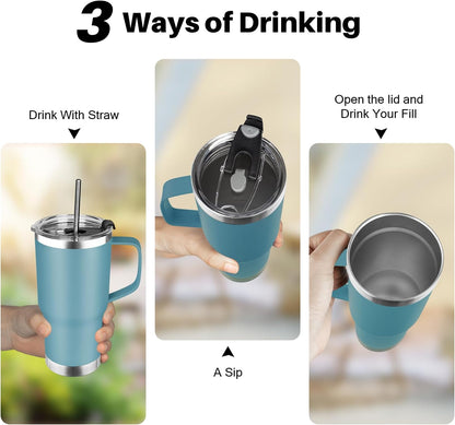 20 oz Tumbler with Handle, Stainless Steel Insulated Tumbler with Lid and Straw, Double Wall Vacuum Coffee Mug Tumbler, Insulated Coffee Thermal Cup for Cold and Hot (Yellow, 20 Ounces)