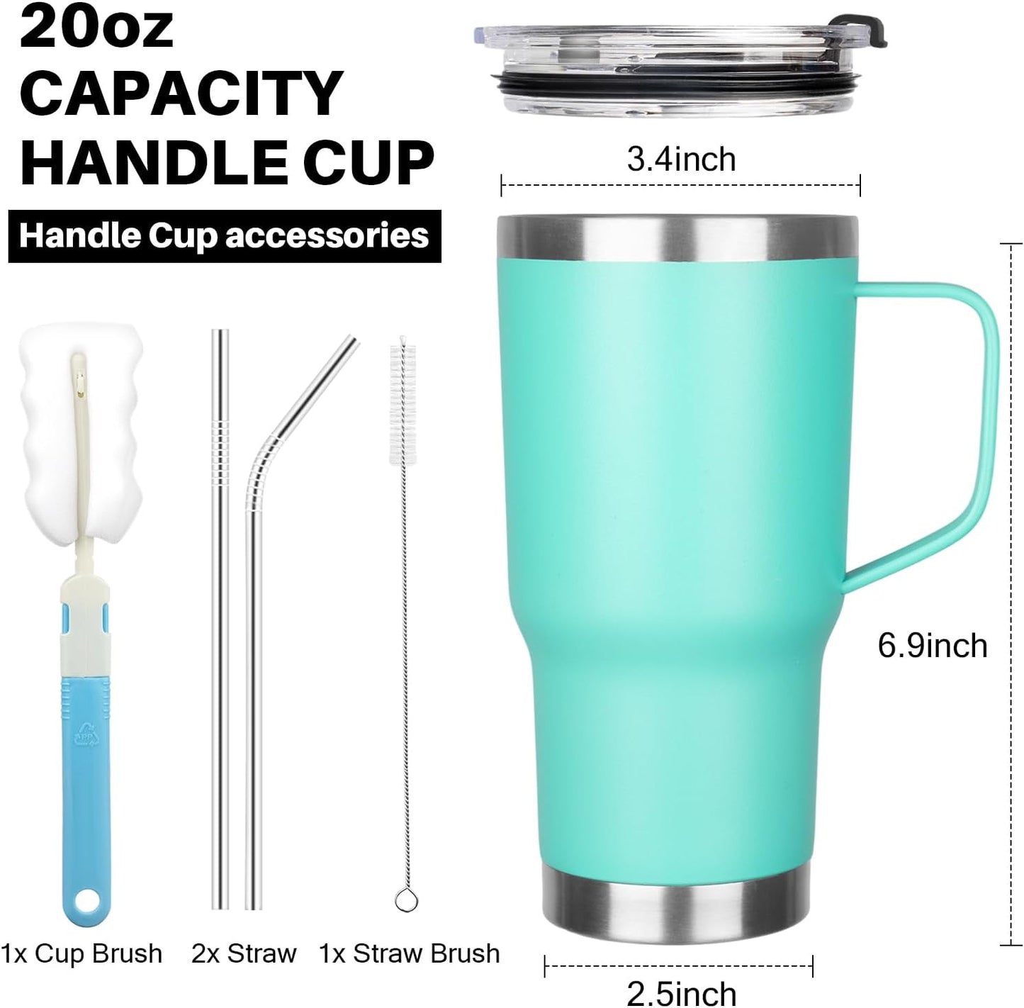 20 oz Tumbler with Handle, Stainless Steel Insulated Tumbler with Lid and Straw, Double Wall Vacuum Coffee Mug Tumbler, Insulated Coffee Thermal Cup for Cold and Hot (Yellow, 20 Ounces)