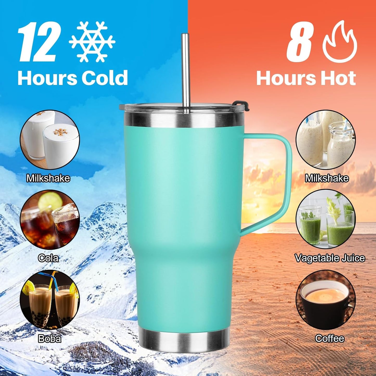 20 oz Tumbler with Handle, Stainless Steel Insulated Tumbler with Lid and Straw, Double Wall Vacuum Coffee Mug Tumbler, Insulated Coffee Thermal Cup for Cold and Hot (Yellow, 20 Ounces)