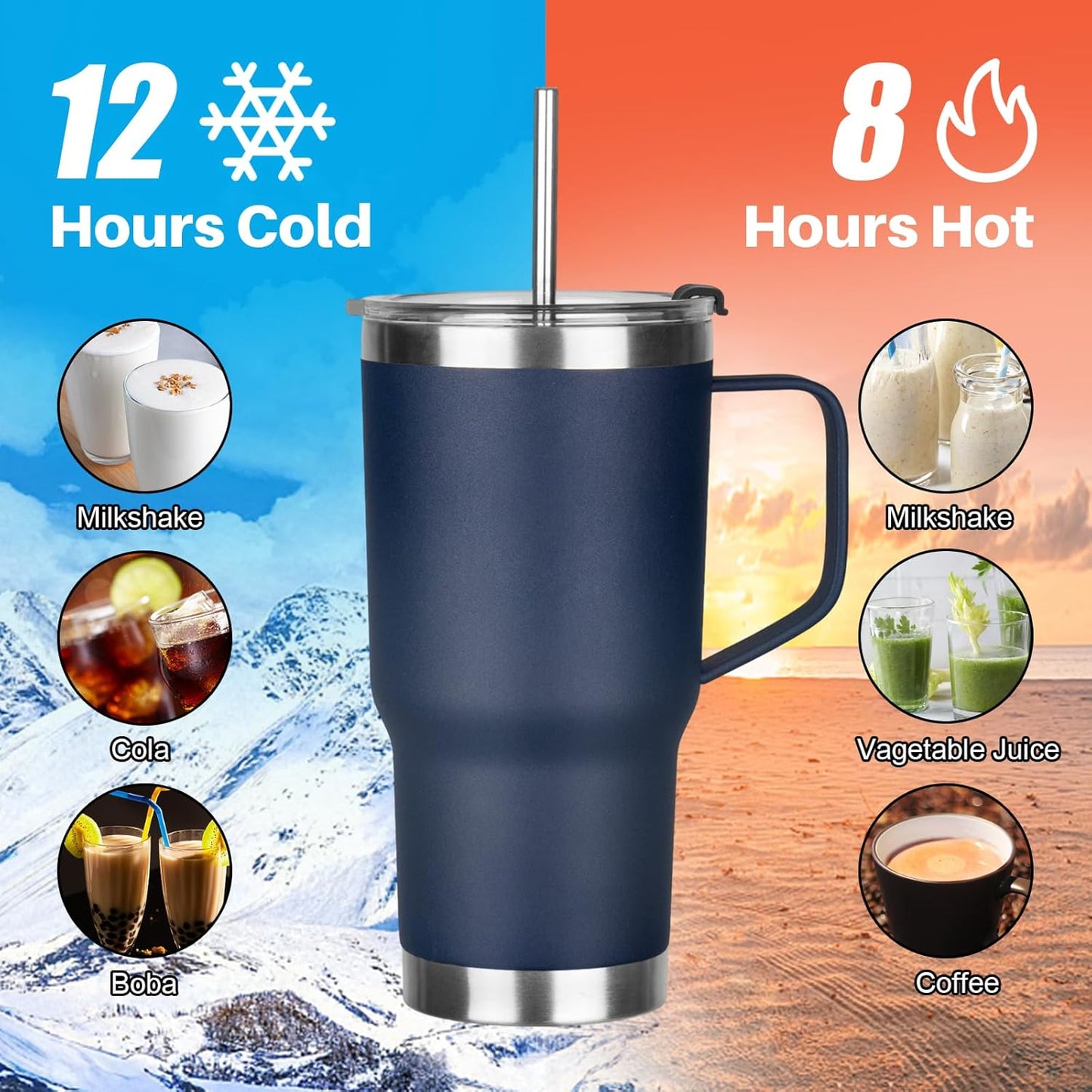 20 oz Tumbler with Handle, Stainless Steel Insulated Tumbler with Lid and Straw, Double Wall Vacuum Coffee Mug Tumbler, Insulated Coffee Thermal Cup for Cold and Hot (Yellow, 20 Ounces)