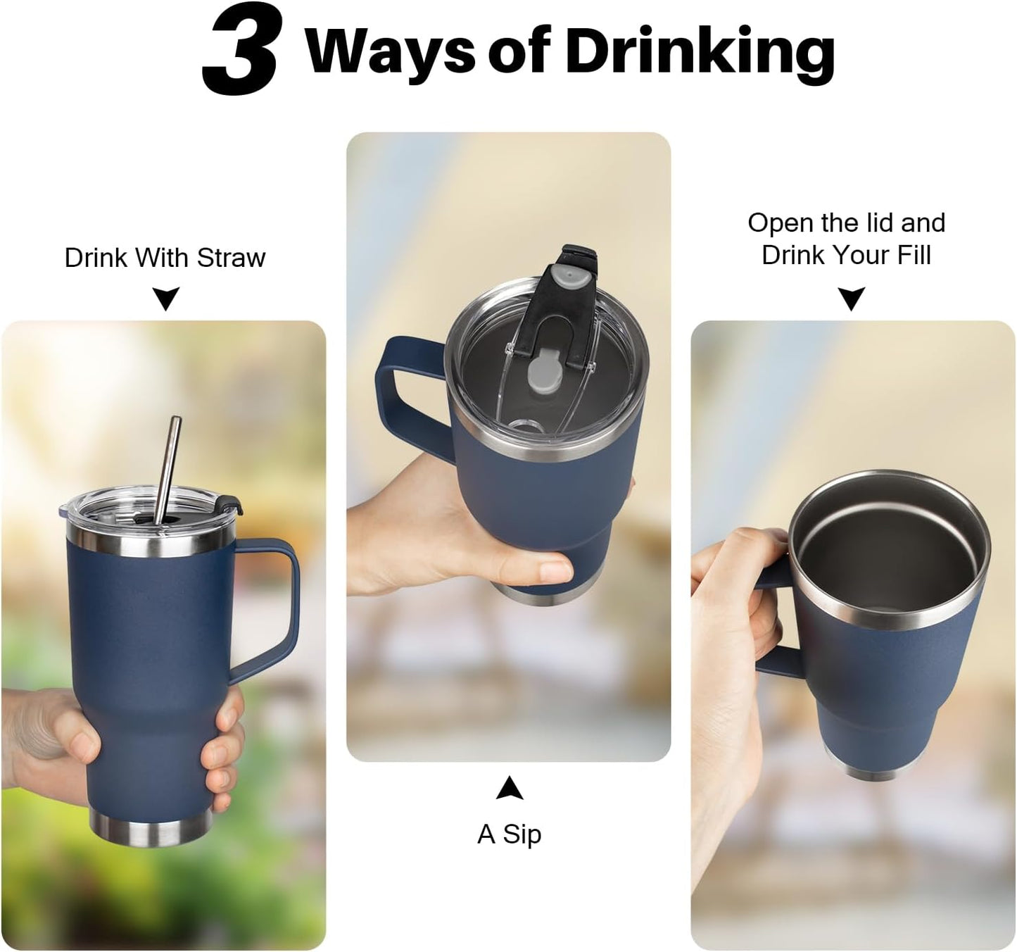 20 oz Tumbler with Handle, Stainless Steel Insulated Tumbler with Lid and Straw, Double Wall Vacuum Coffee Mug Tumbler, Insulated Coffee Thermal Cup for Cold and Hot (Yellow, 20 Ounces)