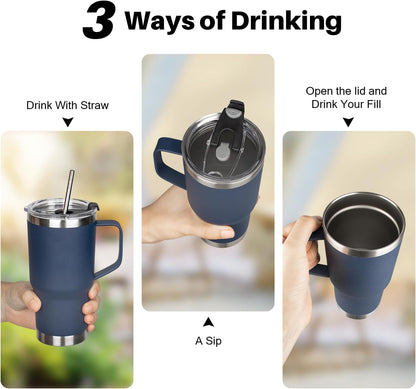 20 oz Tumbler with Handle, Stainless Steel Insulated Tumbler with Lid and Straw, Double Wall Vacuum Coffee Mug Tumbler, Insulated Coffee Thermal Cup for Cold and Hot (Yellow, 20 Ounces)