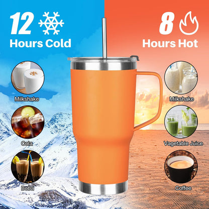 20 oz Tumbler with Handle, Stainless Steel Insulated Tumbler with Lid and Straw, Double Wall Vacuum Coffee Mug Tumbler, Insulated Coffee Thermal Cup for Cold and Hot (Yellow, 20 Ounces)