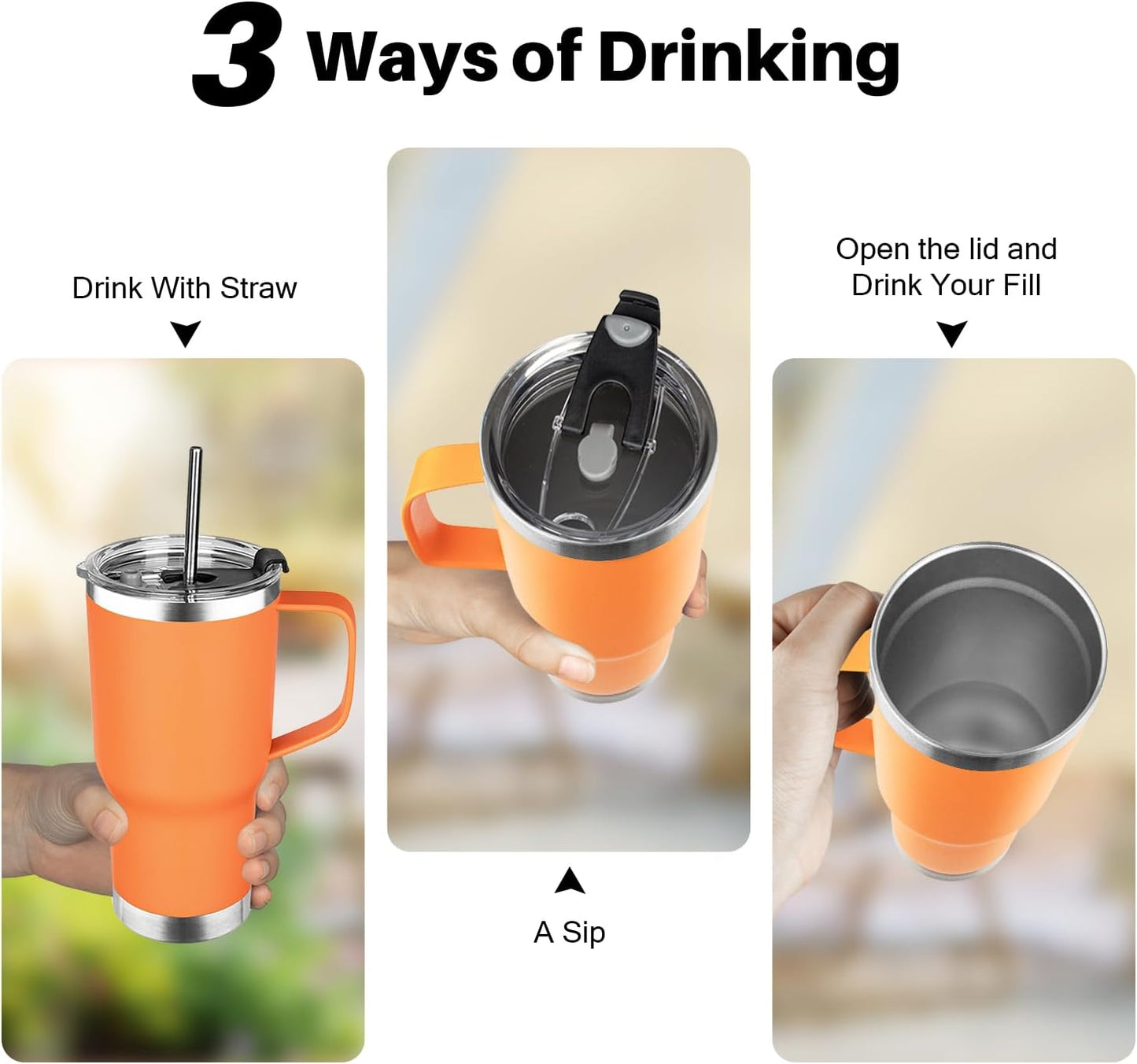 20 oz Tumbler with Handle, Stainless Steel Insulated Tumbler with Lid and Straw, Double Wall Vacuum Coffee Mug Tumbler, Insulated Coffee Thermal Cup for Cold and Hot (Yellow, 20 Ounces)