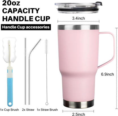 20 oz Tumbler with Handle, Stainless Steel Insulated Tumbler with Lid and Straw, Double Wall Vacuum Coffee Mug Tumbler, Insulated Coffee Thermal Cup for Cold and Hot (Yellow, 20 Ounces)