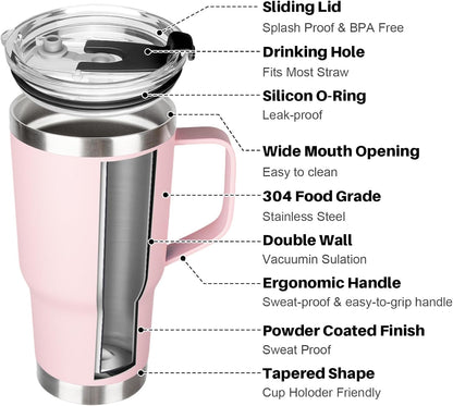 20 oz Tumbler with Handle, Stainless Steel Insulated Tumbler with Lid and Straw, Double Wall Vacuum Coffee Mug Tumbler, Insulated Coffee Thermal Cup for Cold and Hot (Yellow, 20 Ounces)