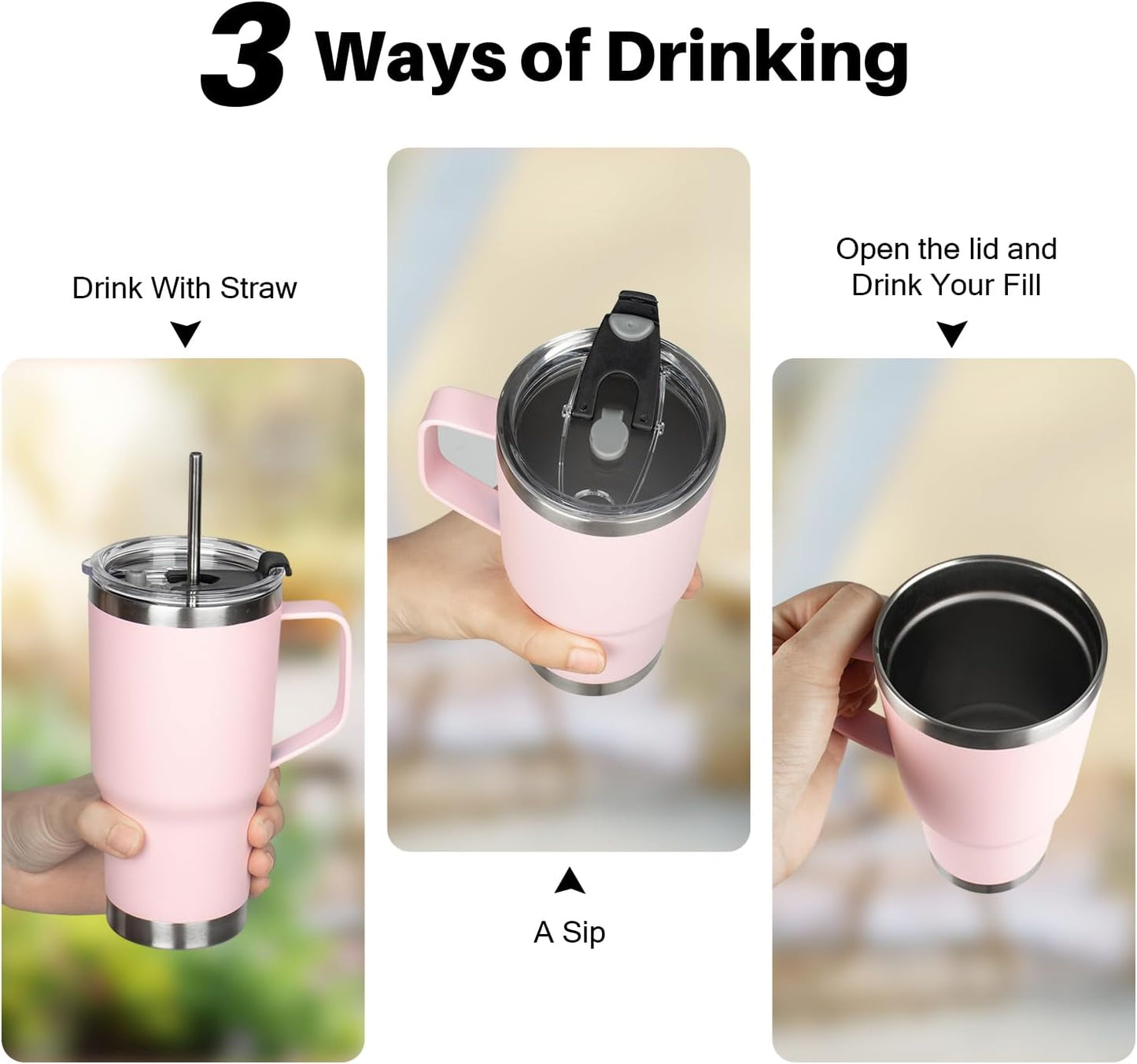 20 oz Tumbler with Handle, Stainless Steel Insulated Tumbler with Lid and Straw, Double Wall Vacuum Coffee Mug Tumbler, Insulated Coffee Thermal Cup for Cold and Hot (Yellow, 20 Ounces)