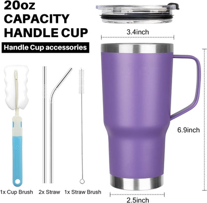 20 oz Tumbler with Handle, Stainless Steel Insulated Tumbler with Lid and Straw, Double Wall Vacuum Coffee Mug Tumbler, Insulated Coffee Thermal Cup for Cold and Hot (Yellow, 20 Ounces)