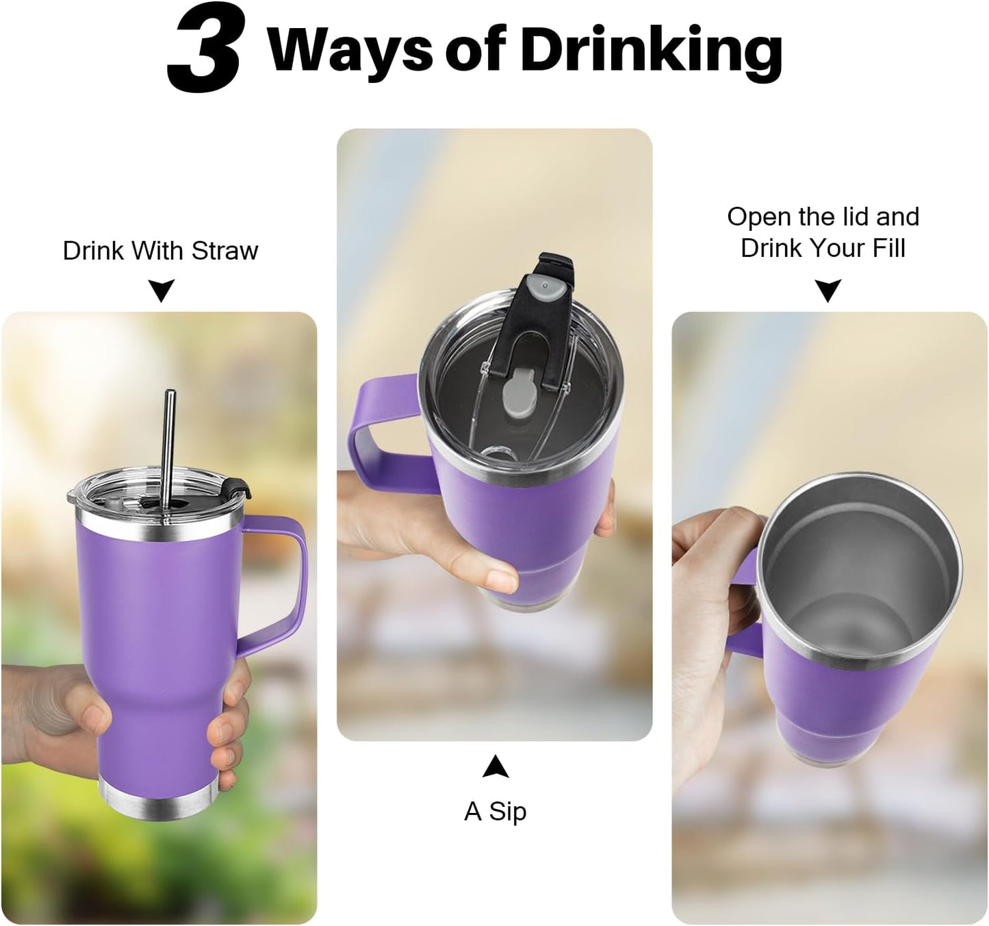 20 oz Tumbler with Handle, Stainless Steel Insulated Tumbler with Lid and Straw, Double Wall Vacuum Coffee Mug Tumbler, Insulated Coffee Thermal Cup for Cold and Hot (Yellow, 20 Ounces)