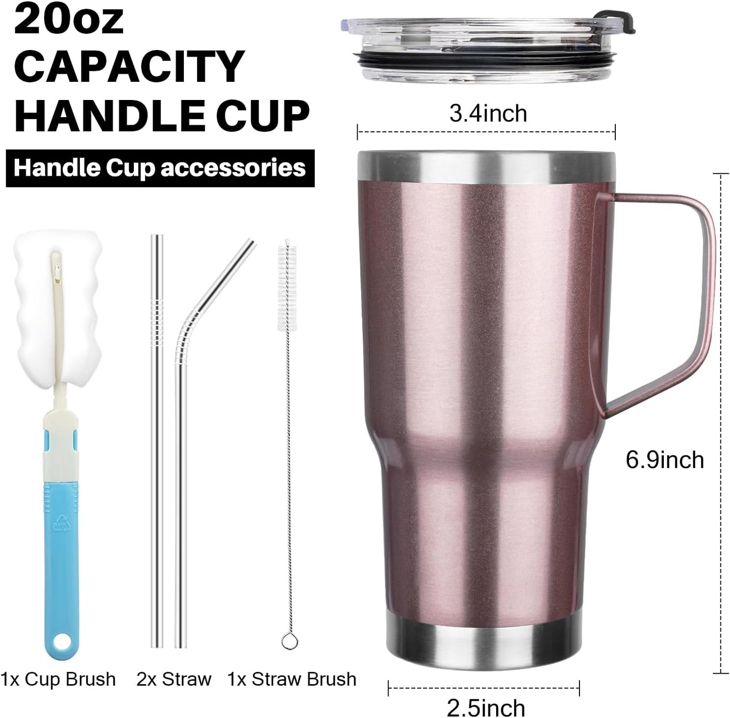 20 oz Tumbler with Handle, Stainless Steel Insulated Tumbler with Lid and Straw, Double Wall Vacuum Coffee Mug Tumbler, Insulated Coffee Thermal Cup for Cold and Hot (Yellow, 20 Ounces)