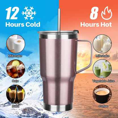20 oz Tumbler with Handle, Stainless Steel Insulated Tumbler with Lid and Straw, Double Wall Vacuum Coffee Mug Tumbler, Insulated Coffee Thermal Cup for Cold and Hot (Yellow, 20 Ounces)