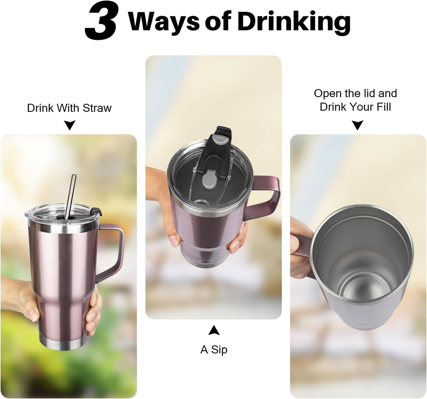 20 oz Tumbler with Handle, Stainless Steel Insulated Tumbler with Lid and Straw, Double Wall Vacuum Coffee Mug Tumbler, Insulated Coffee Thermal Cup for Cold and Hot (Yellow, 20 Ounces)
