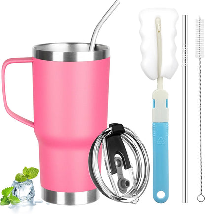 20 oz Tumbler with Handle, Stainless Steel Insulated Tumbler with Lid and Straw, Double Wall Vacuum Coffee Mug Tumbler, Insulated Coffee Thermal Cup for Cold and Hot (Yellow, 20 Ounces)