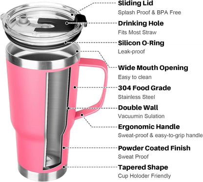 20 oz Tumbler with Handle, Stainless Steel Insulated Tumbler with Lid and Straw, Double Wall Vacuum Coffee Mug Tumbler, Insulated Coffee Thermal Cup for Cold and Hot (Yellow, 20 Ounces)