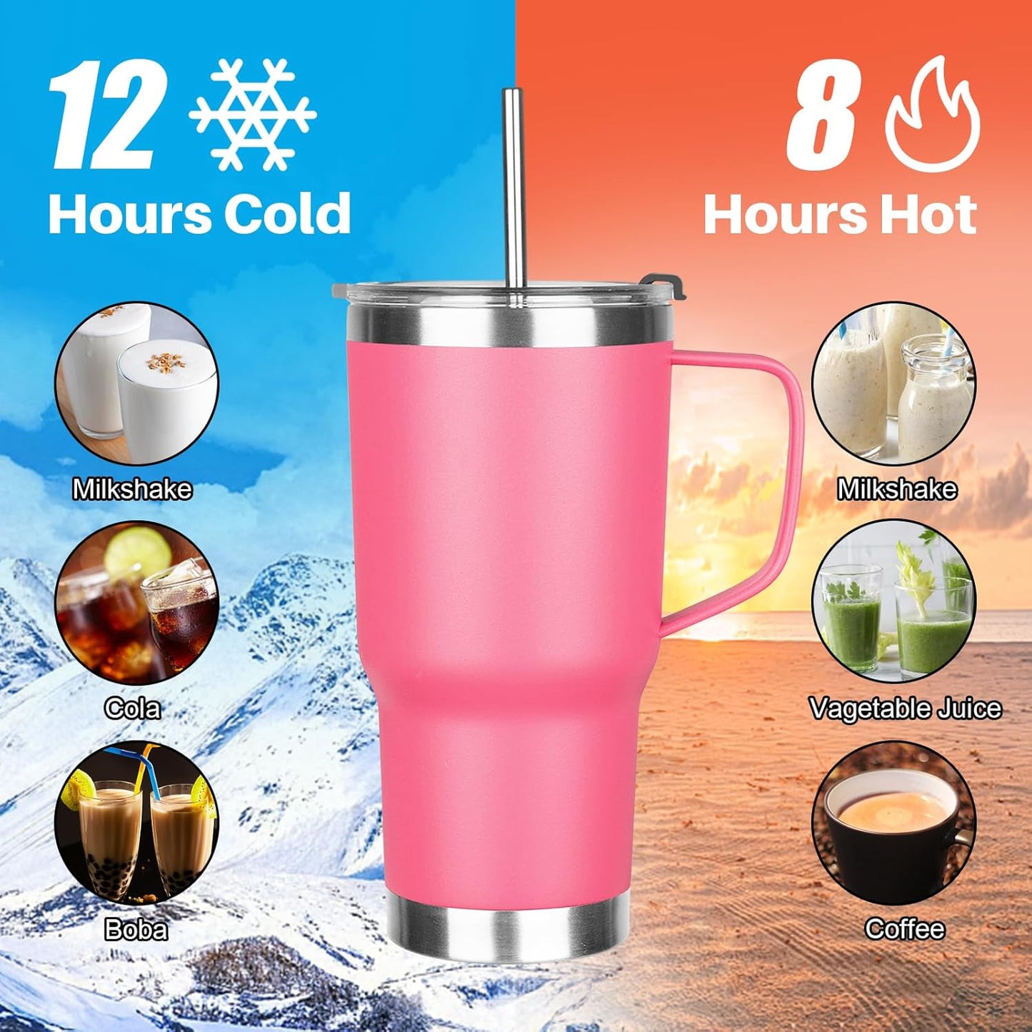 20 oz Tumbler with Handle, Stainless Steel Insulated Tumbler with Lid and Straw, Double Wall Vacuum Coffee Mug Tumbler, Insulated Coffee Thermal Cup for Cold and Hot (Yellow, 20 Ounces)