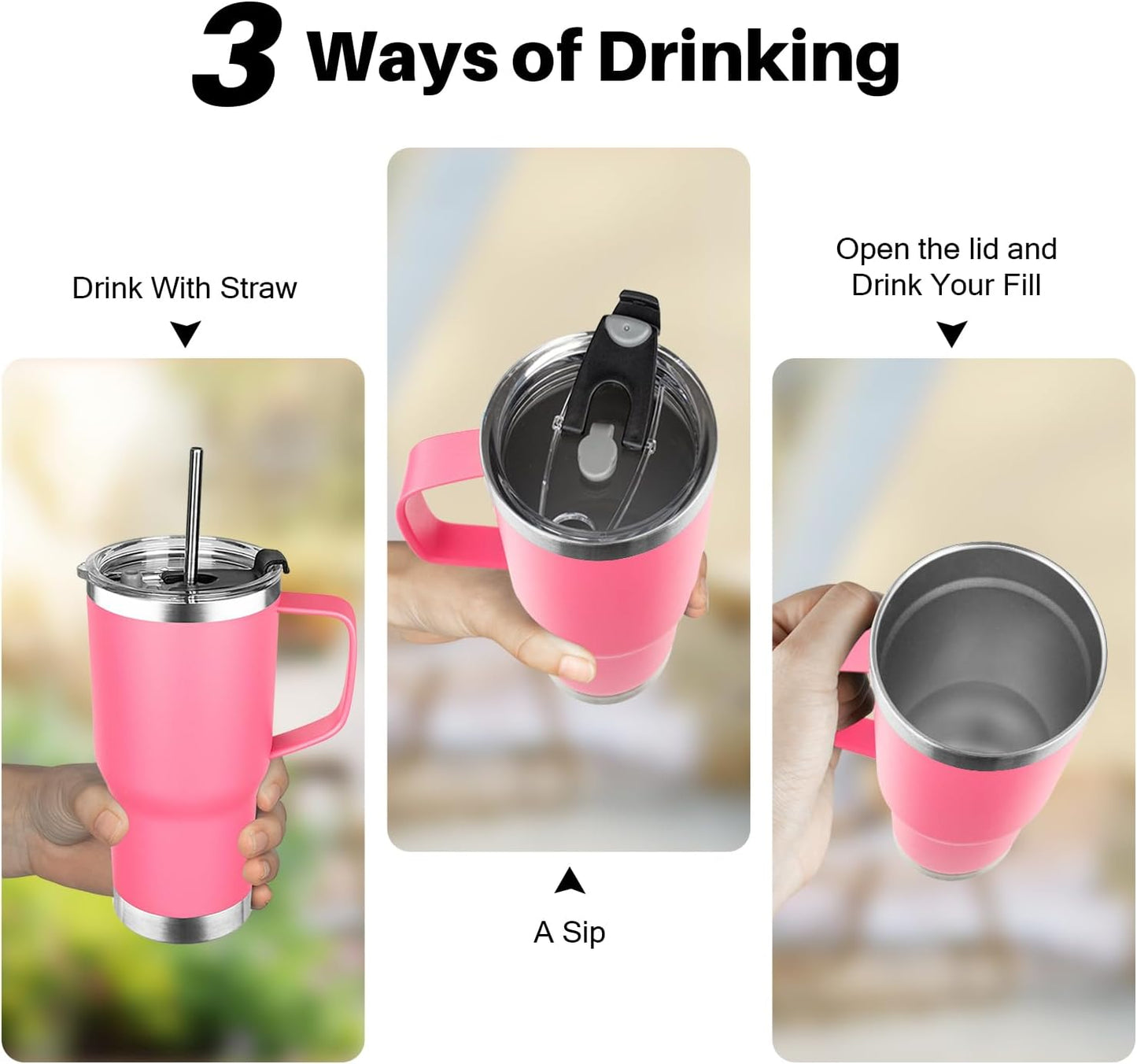20 oz Tumbler with Handle, Stainless Steel Insulated Tumbler with Lid and Straw, Double Wall Vacuum Coffee Mug Tumbler, Insulated Coffee Thermal Cup for Cold and Hot (Yellow, 20 Ounces)
