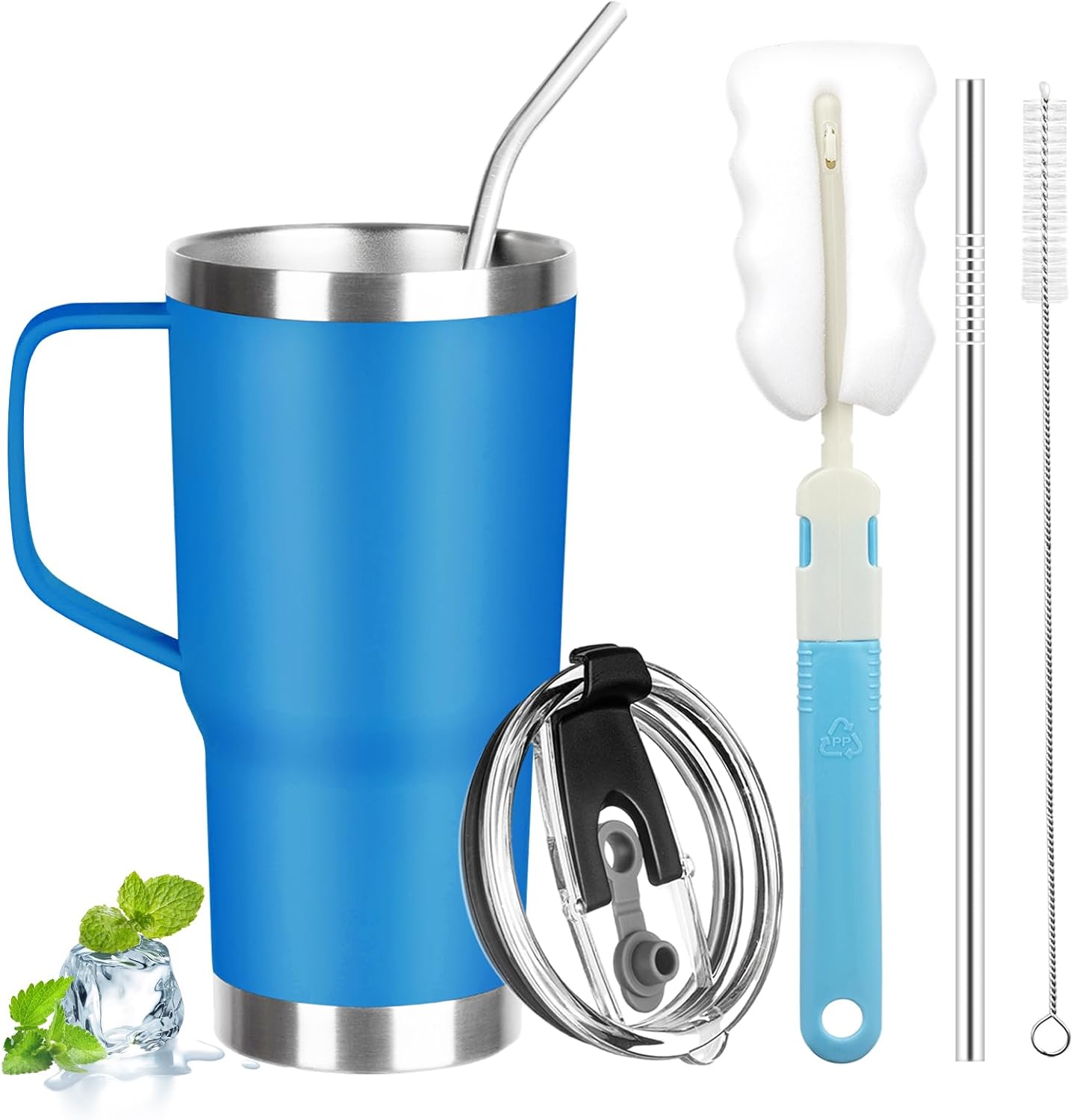 20 oz Tumbler with Handle, Stainless Steel Insulated Tumbler with Lid and Straw, Double Wall Vacuum Coffee Mug Tumbler, Insulated Coffee Thermal Cup for Cold and Hot (Yellow, 20 Ounces)