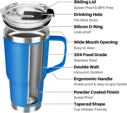 20 oz Tumbler with Handle, Stainless Steel Insulated Tumbler with Lid and Straw, Double Wall Vacuum Coffee Mug Tumbler, Insulated Coffee Thermal Cup for Cold and Hot (Yellow, 20 Ounces)