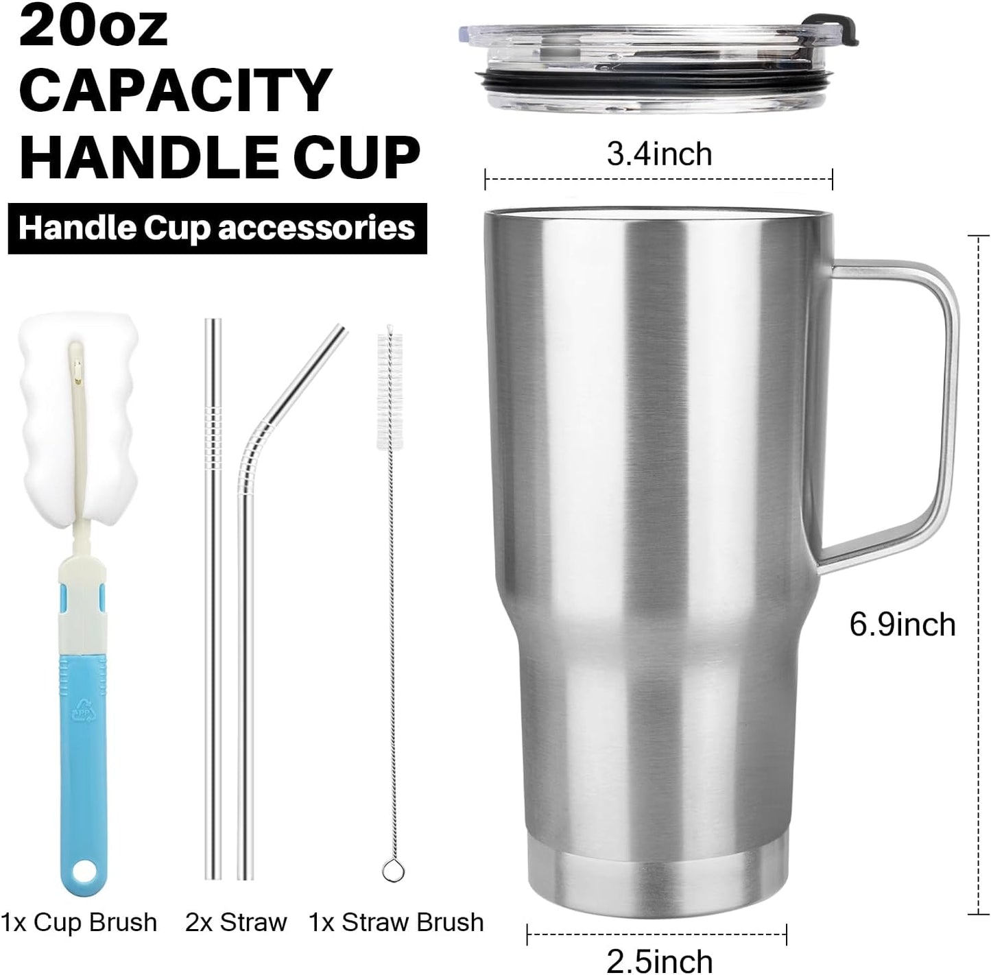 20 oz Tumbler with Handle, Stainless Steel Insulated Tumbler with Lid and Straw, Double Wall Vacuum Coffee Mug Tumbler, Insulated Coffee Thermal Cup for Cold and Hot (Yellow, 20 Ounces)