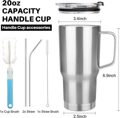 20 oz Tumbler with Handle, Stainless Steel Insulated Tumbler with Lid and Straw, Double Wall Vacuum Coffee Mug Tumbler, Insulated Coffee Thermal Cup for Cold and Hot (Yellow, 20 Ounces)