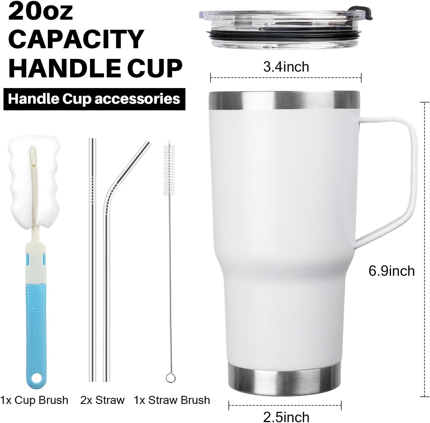 20 oz Tumbler with Handle, Stainless Steel Insulated Tumbler with Lid and Straw, Double Wall Vacuum Coffee Mug Tumbler, Insulated Coffee Thermal Cup for Cold and Hot (Yellow, 20 Ounces)