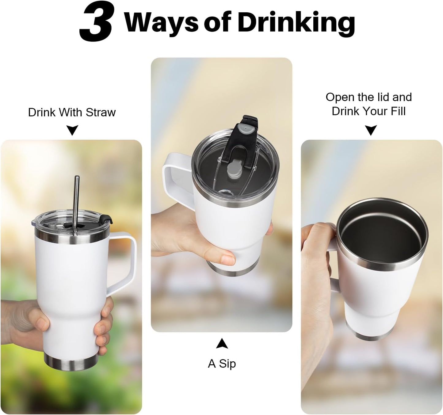 20 oz Tumbler with Handle, Stainless Steel Insulated Tumbler with Lid and Straw, Double Wall Vacuum Coffee Mug Tumbler, Insulated Coffee Thermal Cup for Cold and Hot (Yellow, 20 Ounces)