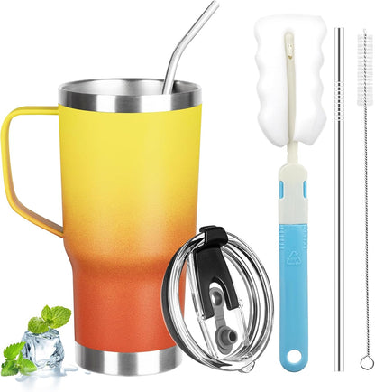 20 oz Tumbler with Handle, Stainless Steel Insulated Tumbler with Lid and Straw, Double Wall Vacuum Coffee Mug Tumbler, Insulated Coffee Thermal Cup for Cold and Hot (Yellow, 20 Ounces)
