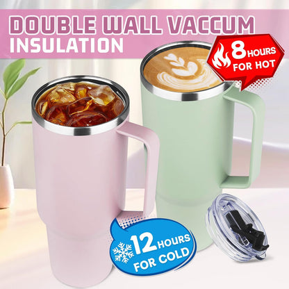 20 oz Tumbler with Handle, Stainless Steel Insulated Tumbler with Lid and Straw, Double Wall Vacuum Coffee Mug Tumbler, Insulated Coffee Thermal Cup for Cold and Hot (Yellow, 20 Ounces)