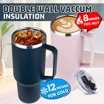 20 oz Tumbler with Handle, Stainless Steel Insulated Tumbler with Lid and Straw, Double Wall Vacuum Coffee Mug Tumbler, Insulated Coffee Thermal Cup for Cold and Hot (Yellow, 20 Ounces)