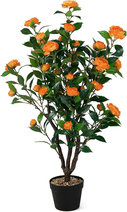 40 inches Artificial Camellia Tree with Fake Flowers for Indoor Outdoor Décor