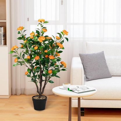 40 inches Artificial Camellia Tree with Fake Flowers for Indoor Outdoor Décor