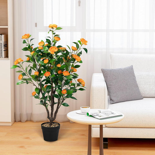 40 inches Artificial Camellia Tree with Fake Flowers for Indoor Outdoor Décor