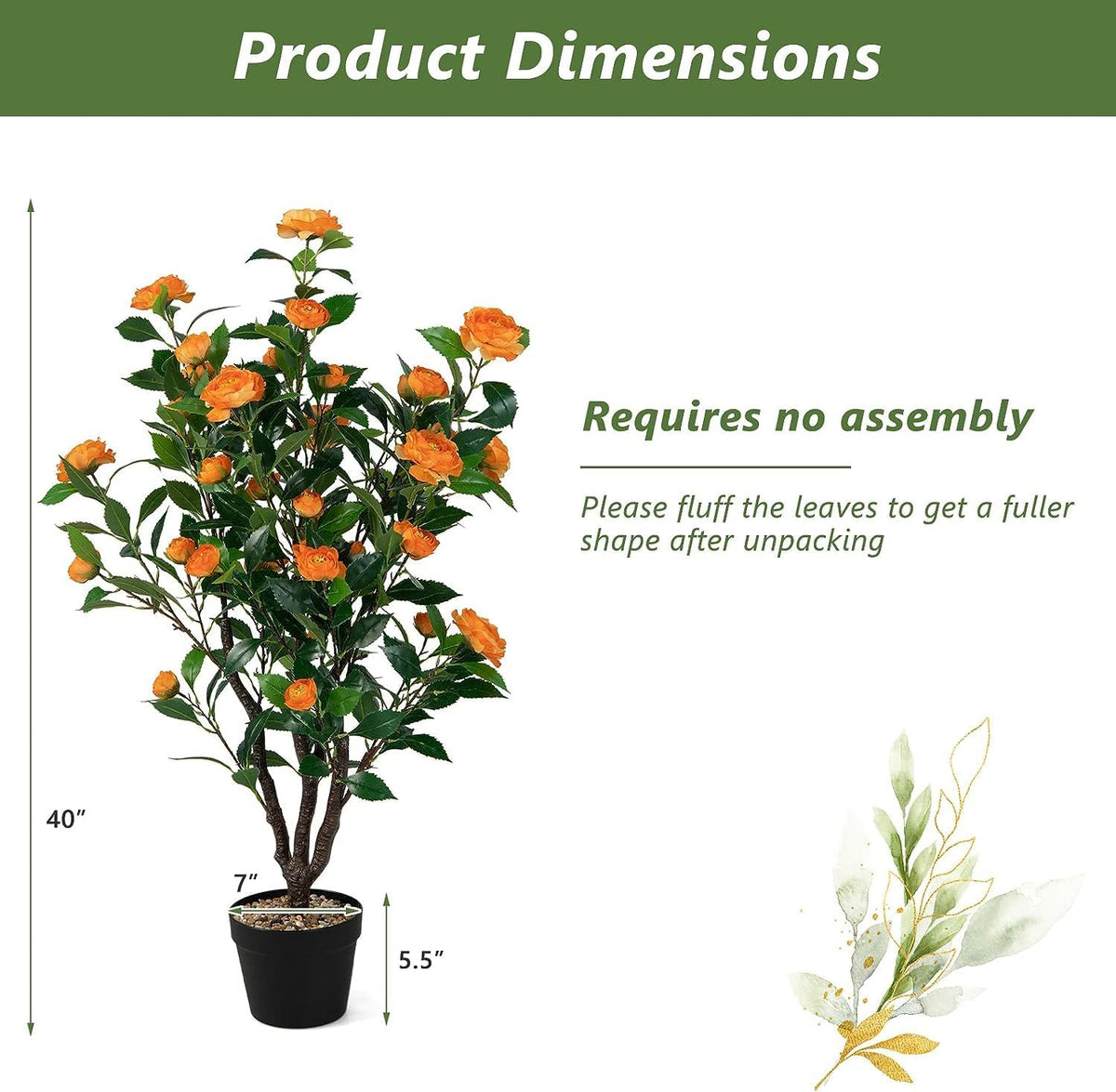 40 inches Artificial Camellia Tree with Fake Flowers for Indoor Outdoor Décor