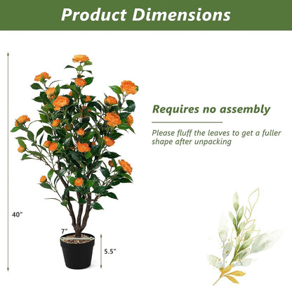 40 inches Artificial Camellia Tree with Fake Flowers for Indoor Outdoor Décor