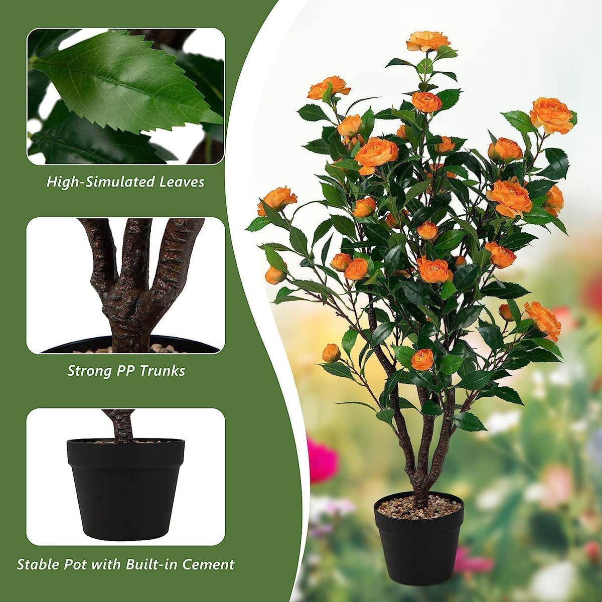 40 inches Artificial Camellia Tree with Fake Flowers for Indoor Outdoor Décor