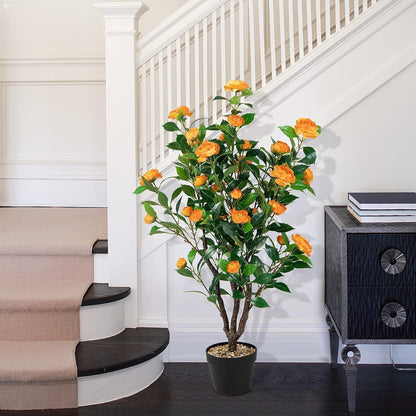 40 inches Artificial Camellia Tree with Fake Flowers for Indoor Outdoor Décor