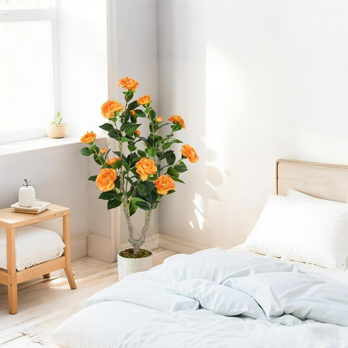 40 inches Artificial Camellia Tree with Fake Flowers for Indoor Outdoor Décor