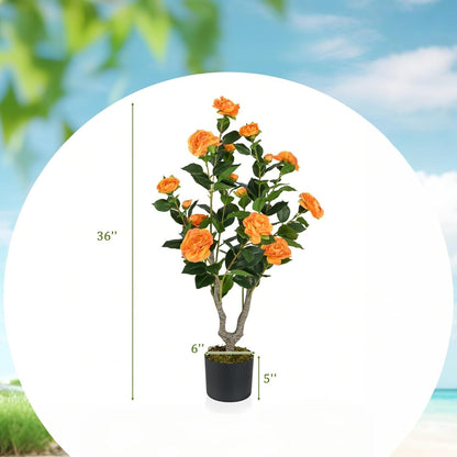 40 inches Artificial Camellia Tree with Fake Flowers for Indoor Outdoor Décor