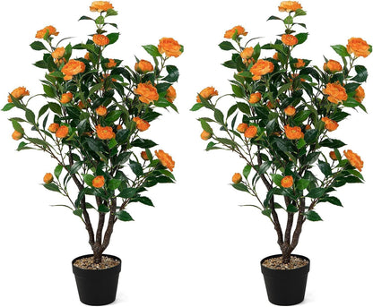 40 inches Artificial Camellia Tree with Fake Flowers for Indoor Outdoor Décor
