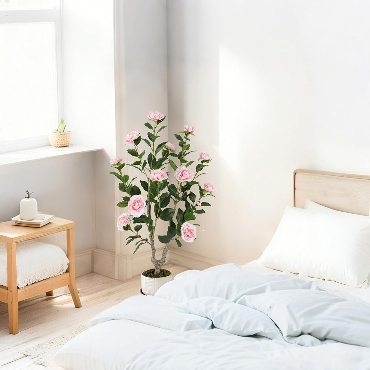 40 inches Artificial Camellia Tree with Fake Flowers for Indoor Outdoor Décor