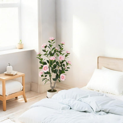 40 inches Artificial Camellia Tree with Fake Flowers for Indoor Outdoor Décor