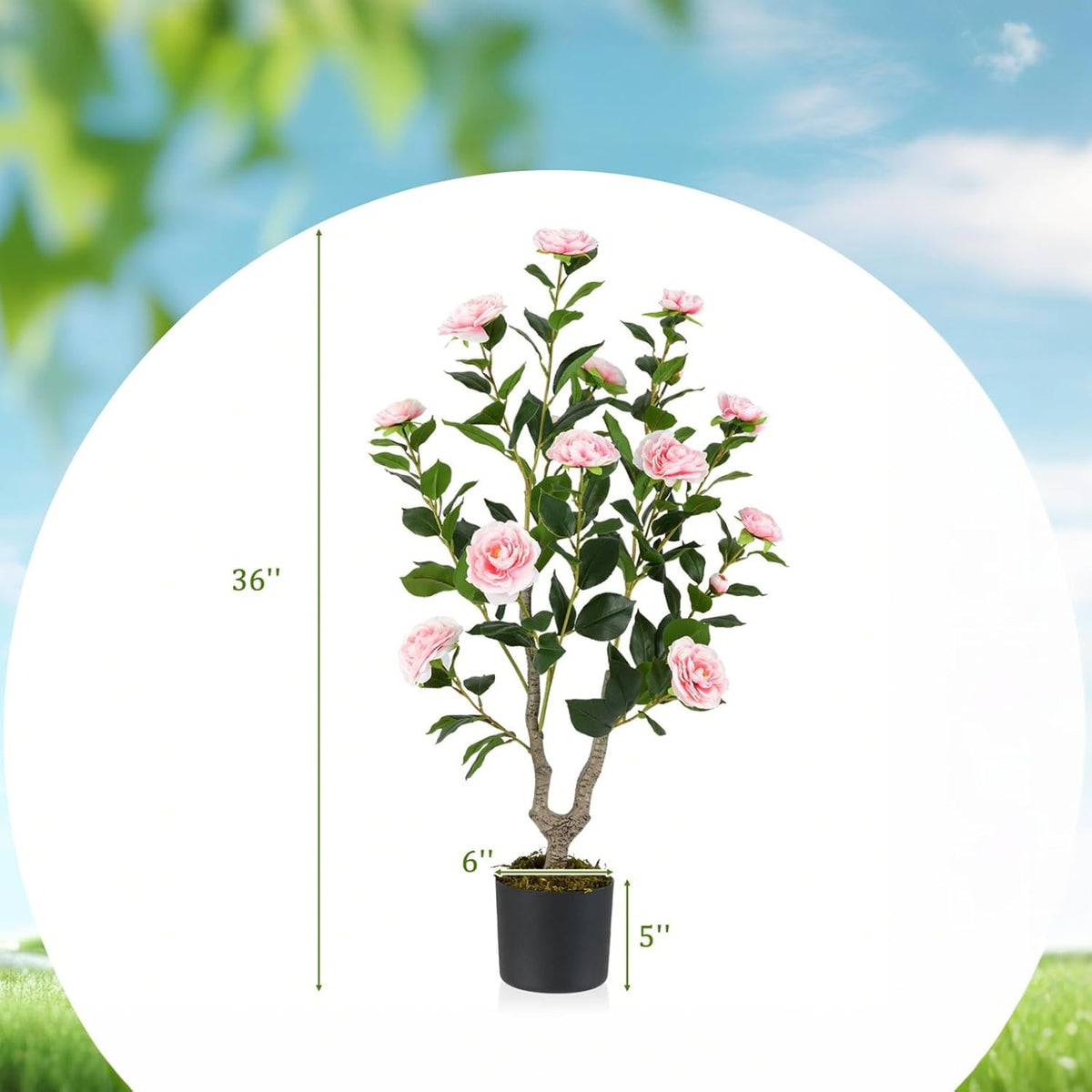 40 inches Artificial Camellia Tree with Fake Flowers for Indoor Outdoor Décor