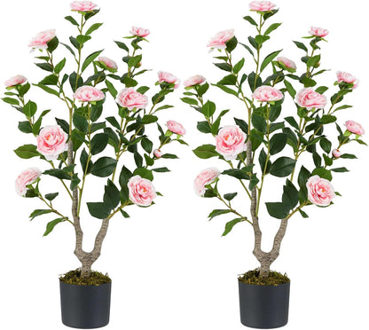 40 inches Artificial Camellia Tree with Fake Flowers for Indoor Outdoor Décor