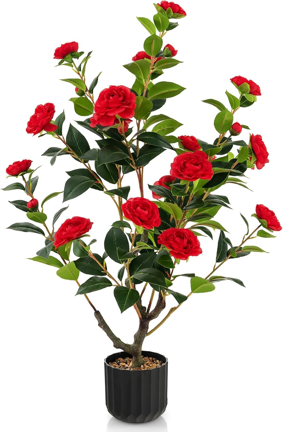 40 inches Artificial Camellia Tree with Fake Flowers for Indoor Outdoor Décor