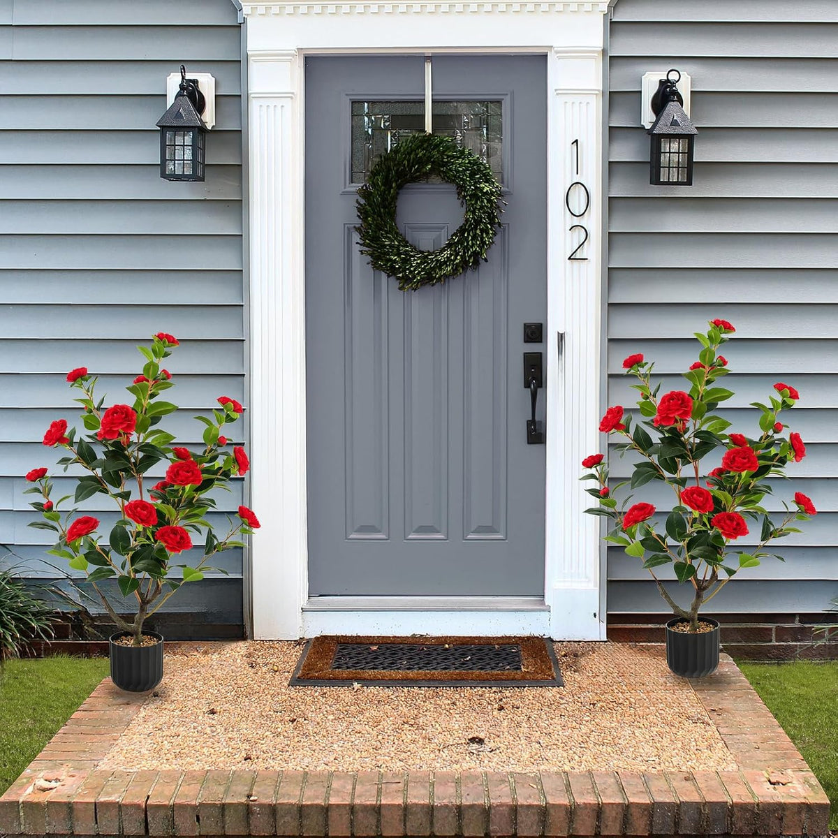 40 inches Artificial Camellia Tree with Fake Flowers for Indoor Outdoor Décor