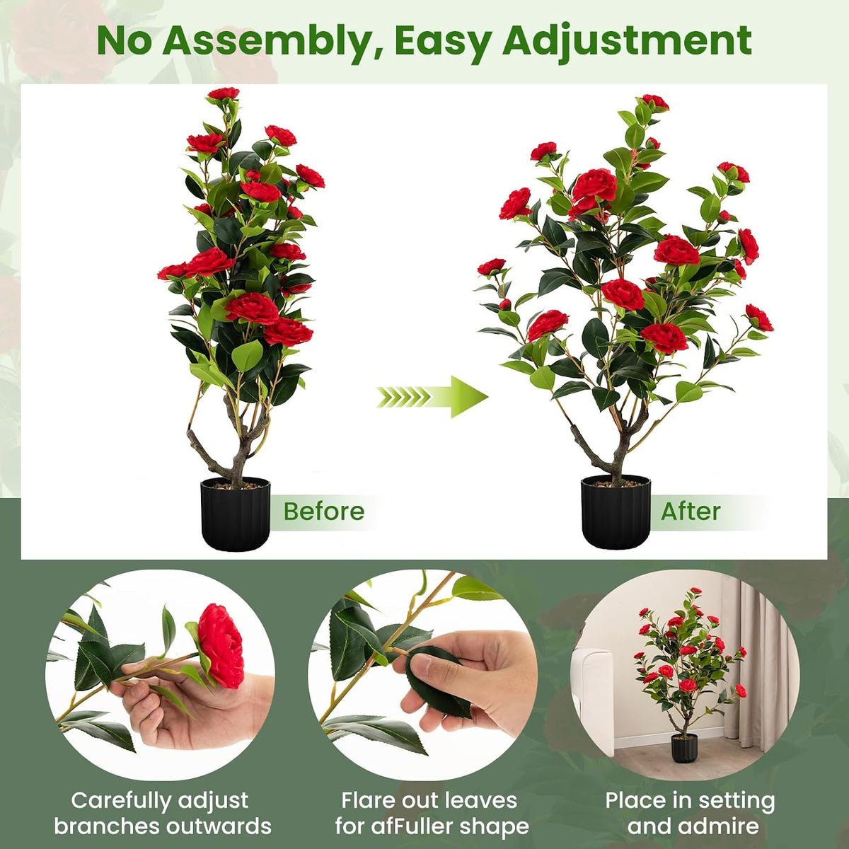 40 inches Artificial Camellia Tree with Fake Flowers for Indoor Outdoor Décor