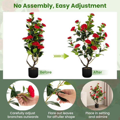 40 inches Artificial Camellia Tree with Fake Flowers for Indoor Outdoor Décor