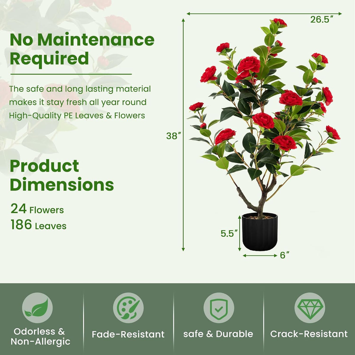 40 inches Artificial Camellia Tree with Fake Flowers for Indoor Outdoor Décor